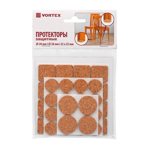 Протекторы износостойкие из пробки VORTEX Ø 20 мм, Ø 28 мм, 25x25 мм