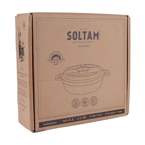 Сотейник с крышкой Amercook SOLTAM 30 см, 3 л, чугун, эмалированное покрытие, бордовый/черный