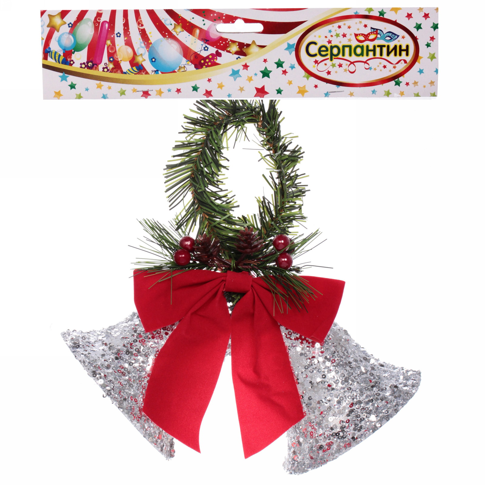 Украшение новогодние "Звонкие колокольчики" 22*12*15 см, серебро