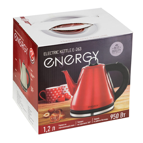 Чайник ENERGY E-263, 1,2 л, диск, стальной, черный