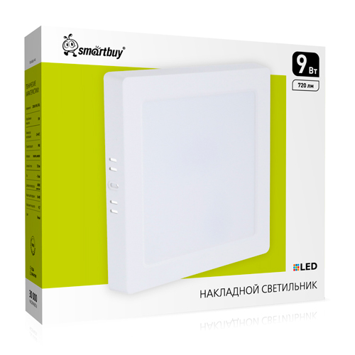 Светильник накладной LED SDL квадратный пластик Smartbuy-9Вт/4000K/IP40