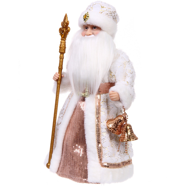 Дед Мороз музыкальный "Зимний день" в бежевой шубке 40 см