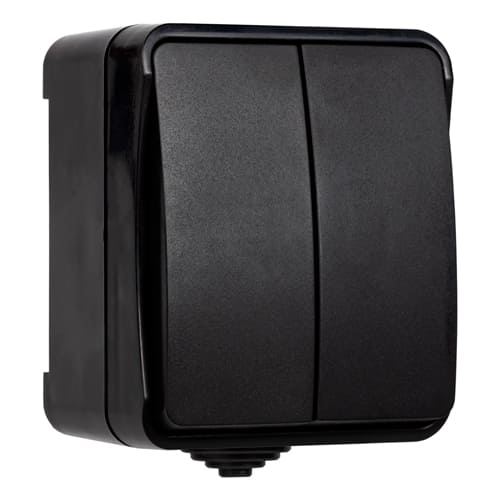 Выключатель 2-клавишный 10А, IP54, черный, "Сатурн" (SBE-04b-10-SW2-0)