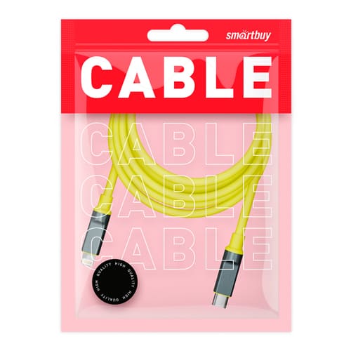 Кабель для зарядки и передачи, супертолстый BOLD TYPE C - LIGHTNING желтый, 3А, TPE, 1 м, Smartbuy