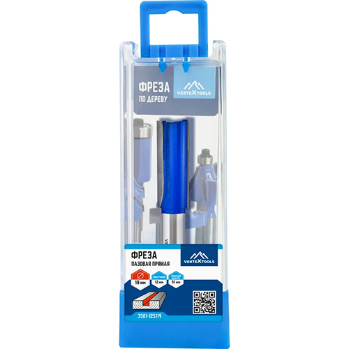 Фреза пазовая прямая с двойным лезвием хвостовик - 12 мм, d-19 мм, h-51 мм, l-86 мм vertextools 3501-125119