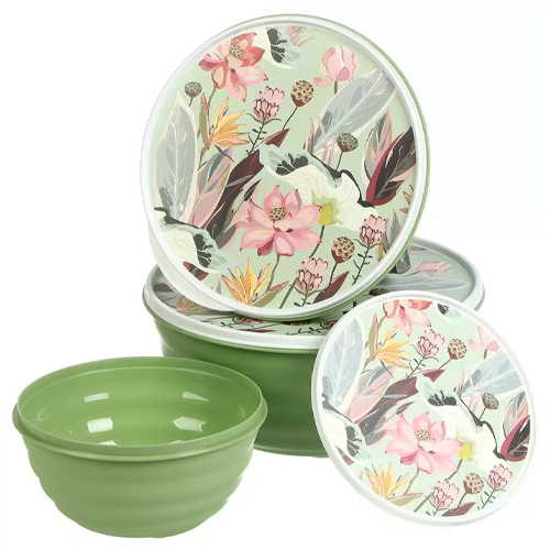 Комплект мисок Latina с крышками 3шт, 1,1л+2,1л+3,2л, с декором, зеленый, 1/10