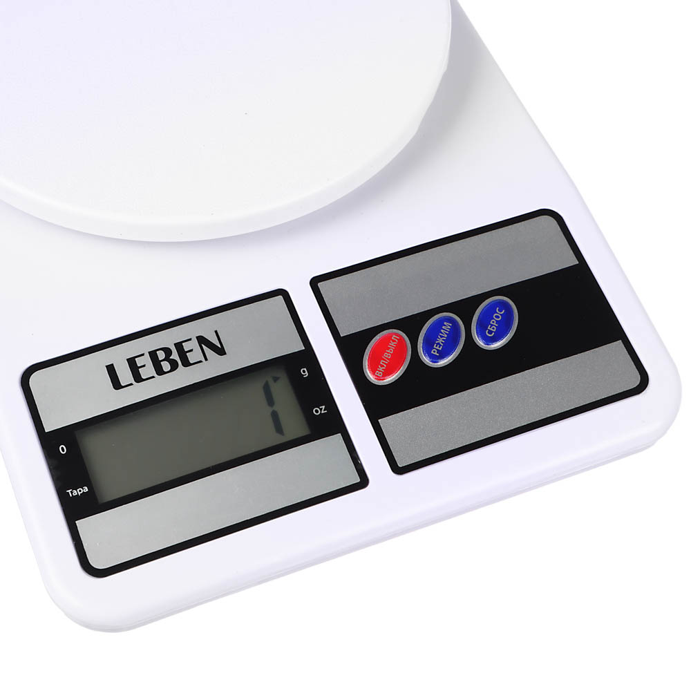 Весы кухонные электронные LEBEN, пластик, макс.нагрузка до 5кг, (точн. измер. 1 гр.)