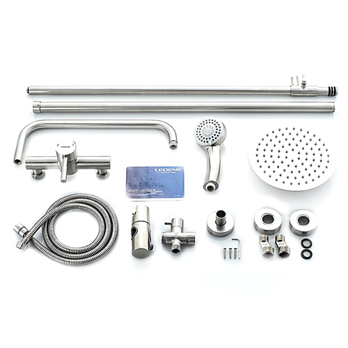 Стойка душевая со смесителем с тропическим душем картридж 35 мм нержавеющая сталь Ledeme L72405 хром