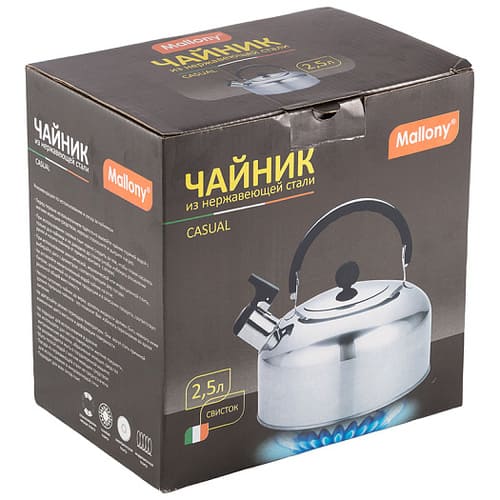 Чайник Casual, 2.5 л, из нержавеющей стали со свистком, зеркальная полировка