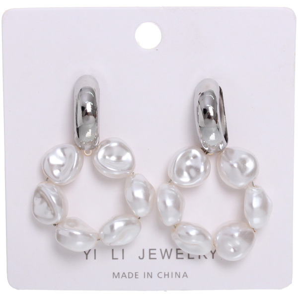 Серьги из гиппоалергенного металла с иск. жемчугом "ПАЛУМНА", цвет золото и серебро, 3*2,5см