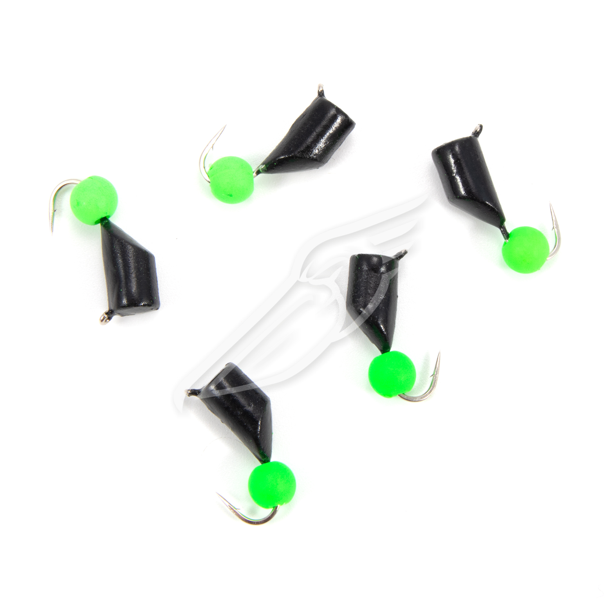 Мормышка безнасад. ЯМАН "Гвоздешарик" черный, d-3,5 мм, вес 1 г, шарик зеленый неон (уп. 5 шт.)