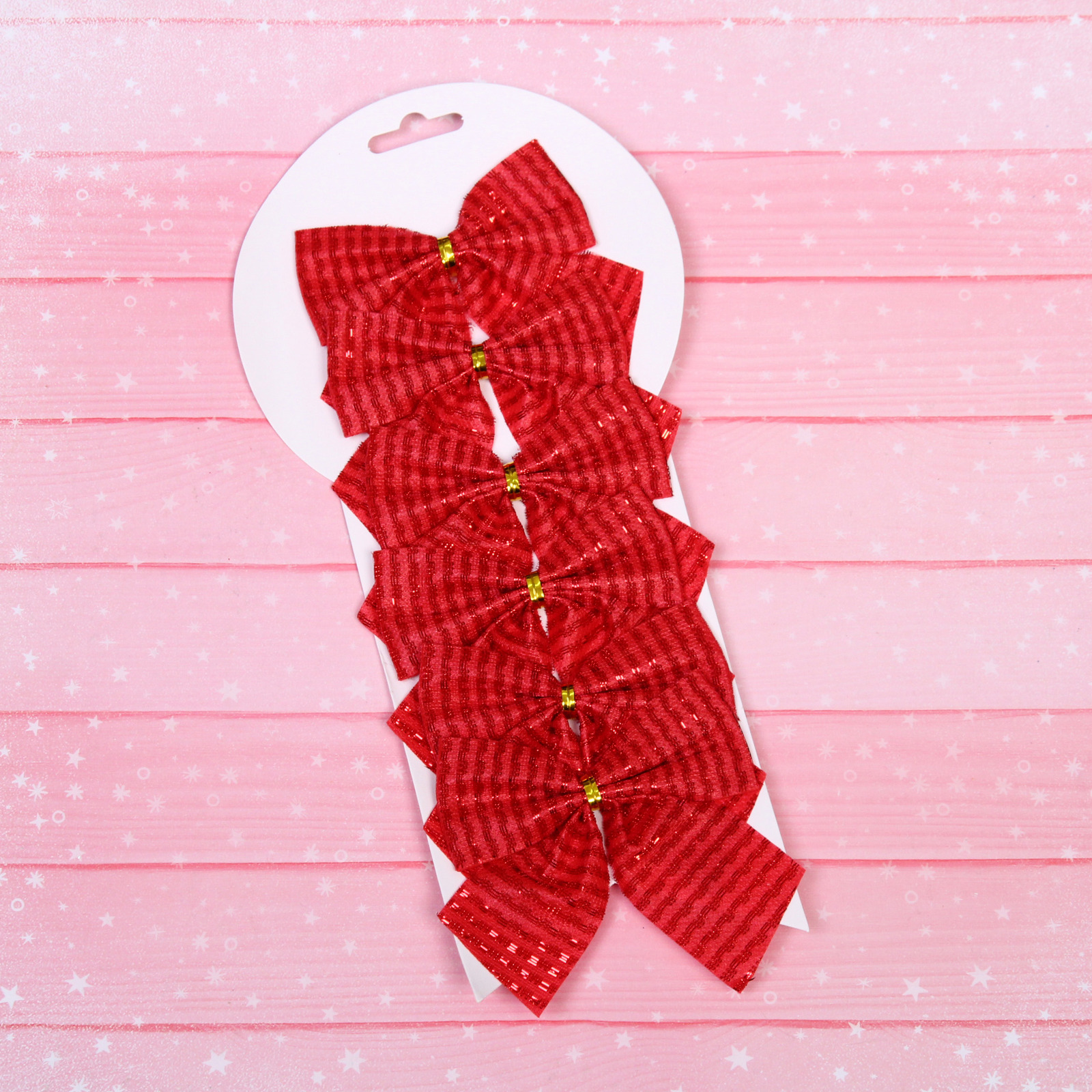 Бант на ёлку "Волшебство" 8,5*9 см (набор 6 шт), Красный