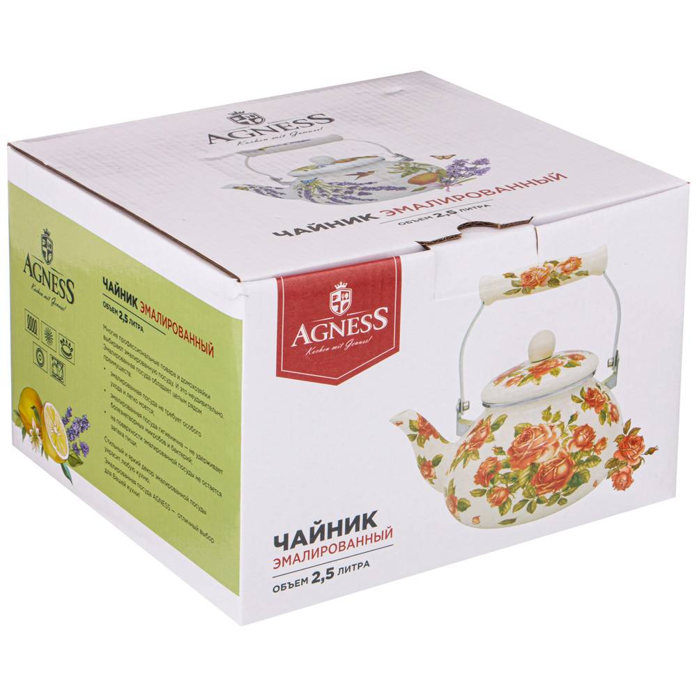 ЧАЙНИК AGNESS ЭМАЛИРОВАННЫЙ, 2, 5 Л, СЕРИЯ, КОРЕЙСКАЯ РОЗА,