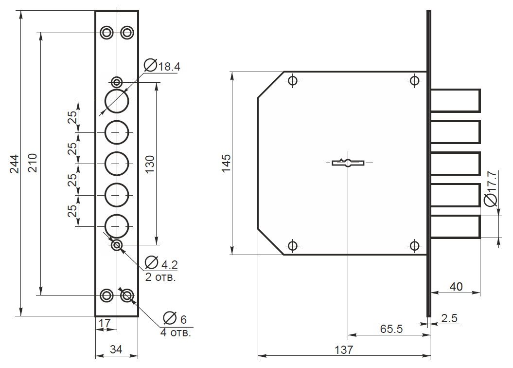 Рязань К 8-6 (Ключ 120мм) "BORDER" 72260 Замок врезной тяж (6)