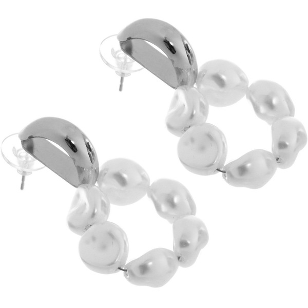 Серьги из гиппоалергенного металла с иск. жемчугом "ПАЛУМНА", цвет золото и серебро, 3*2,5см