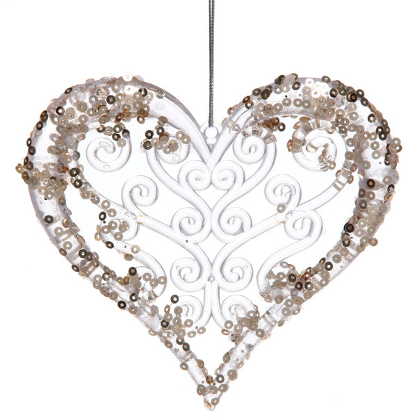 Подвеска "Сказочное сердце" 12 см, Белый/Золотой блеск