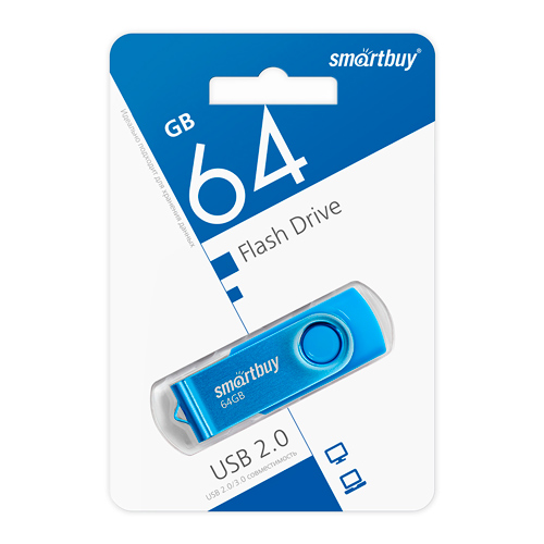 Флеш-накопитель UFD 2.0 Smartbuy 064GB Twist Blue, SB064GB2TWB