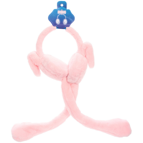 Наушники меховые с двигающимися ушками "Salon Teplo ", зайка, цвет розовый раф, ( подвес Ultramarine)