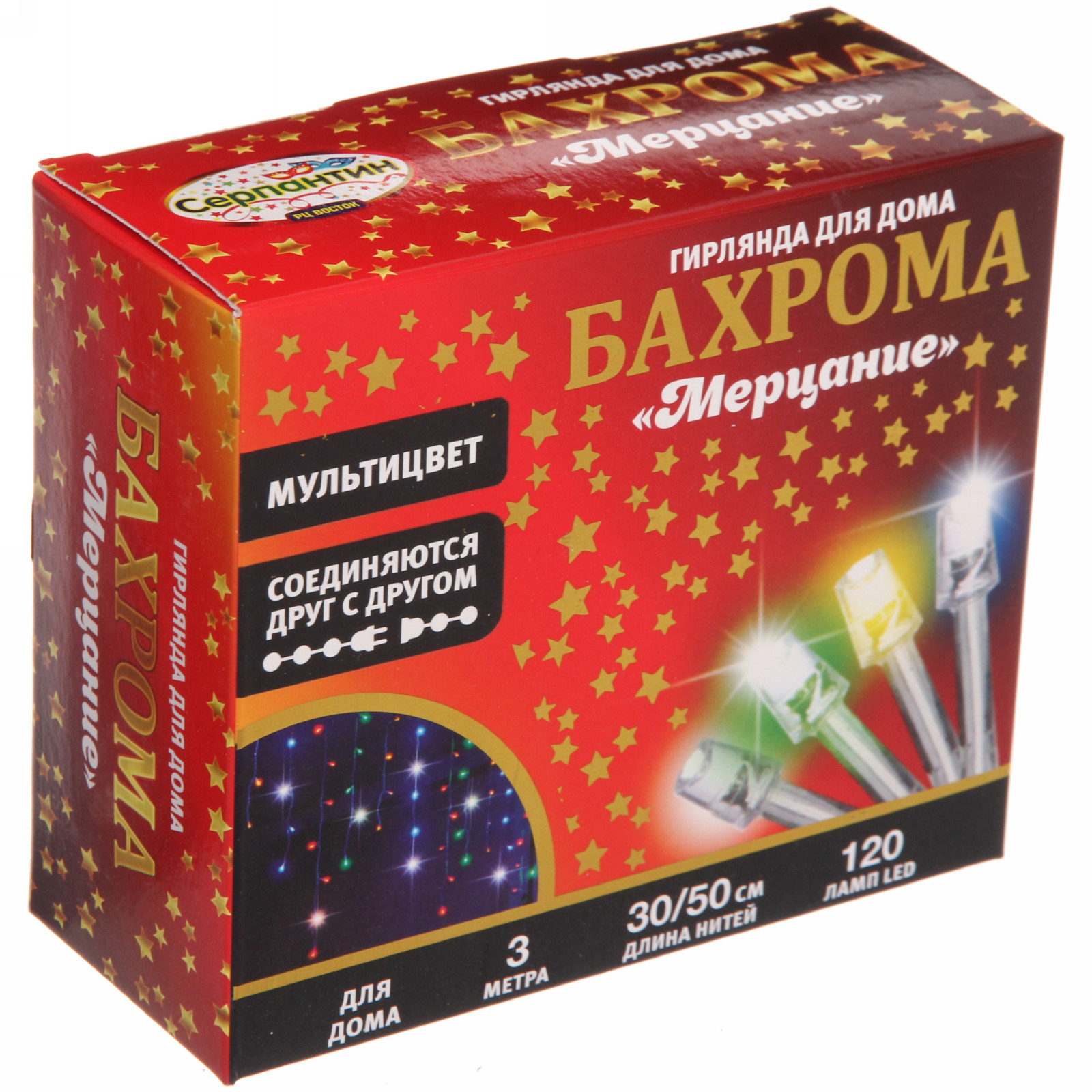 Гирлянда для дома БАХРОМА "Мерцание" ш3м* в30/50см 120 ламп LED, прозрачн. провод, авторежим, IP-20, Мультицвет (возможность соединения)