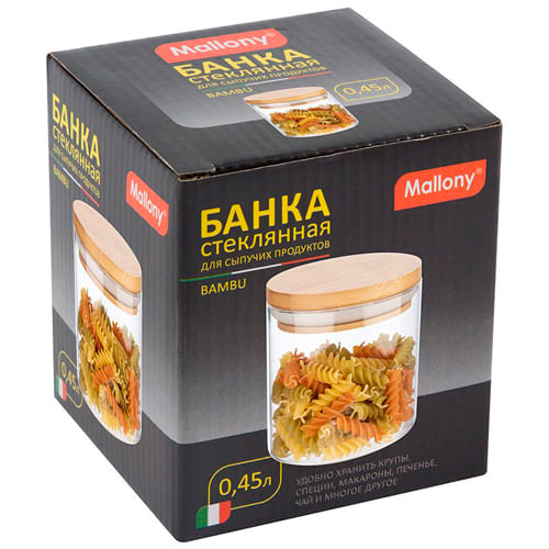 Стеклянная банка, BAMBU, 0,45 л, для сыпучих продуктов с крышкой