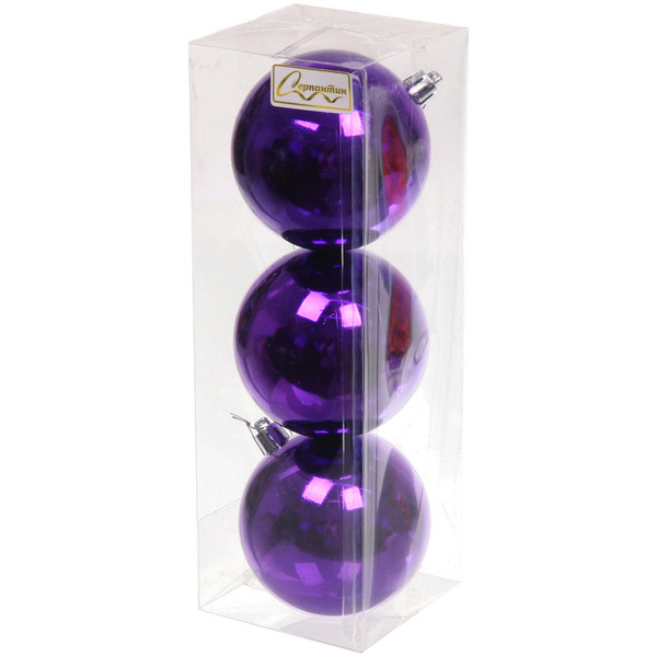 Новогодние шары 8 см (набор 3 шт) "Глянец", фиолетовый