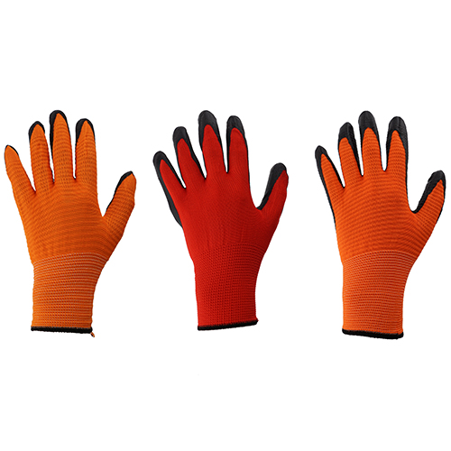 Перчатки нейлон красные (оранж.синие) с черной обливной ладонью (в ассортименте) (12/960)