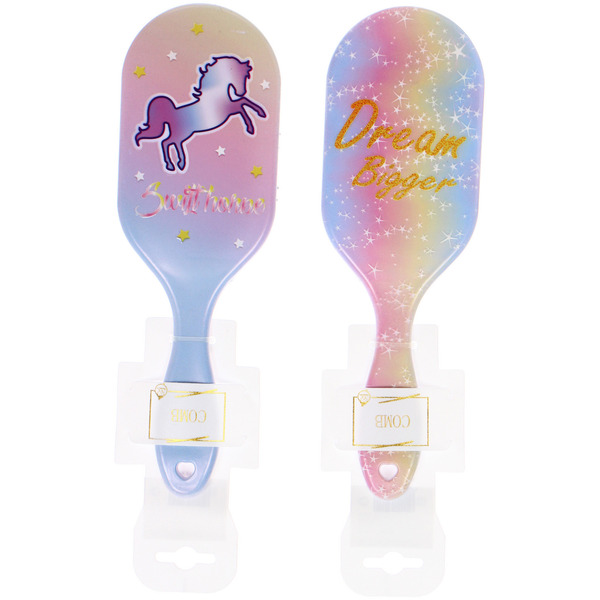 Расческа массажная овальная "ТВОИ МЕЧТЫ", микс 4 дизайна, 23*7,5см (PVC подвес)