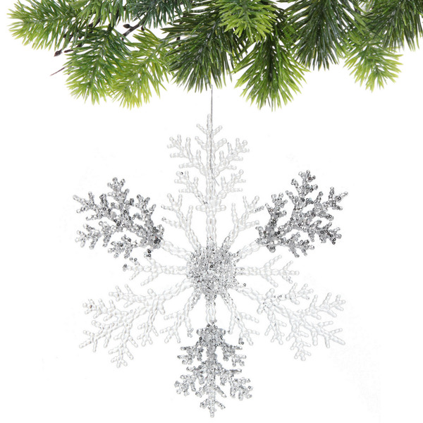 Подвеска новогодняя "Мерцающая снежинка" 32 см, Белый