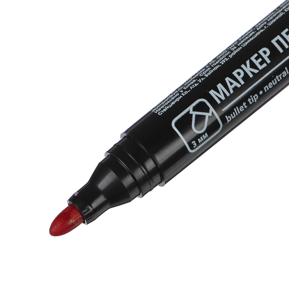 Маркер перманентный красный, пулевидный наконечник, линия 3мм