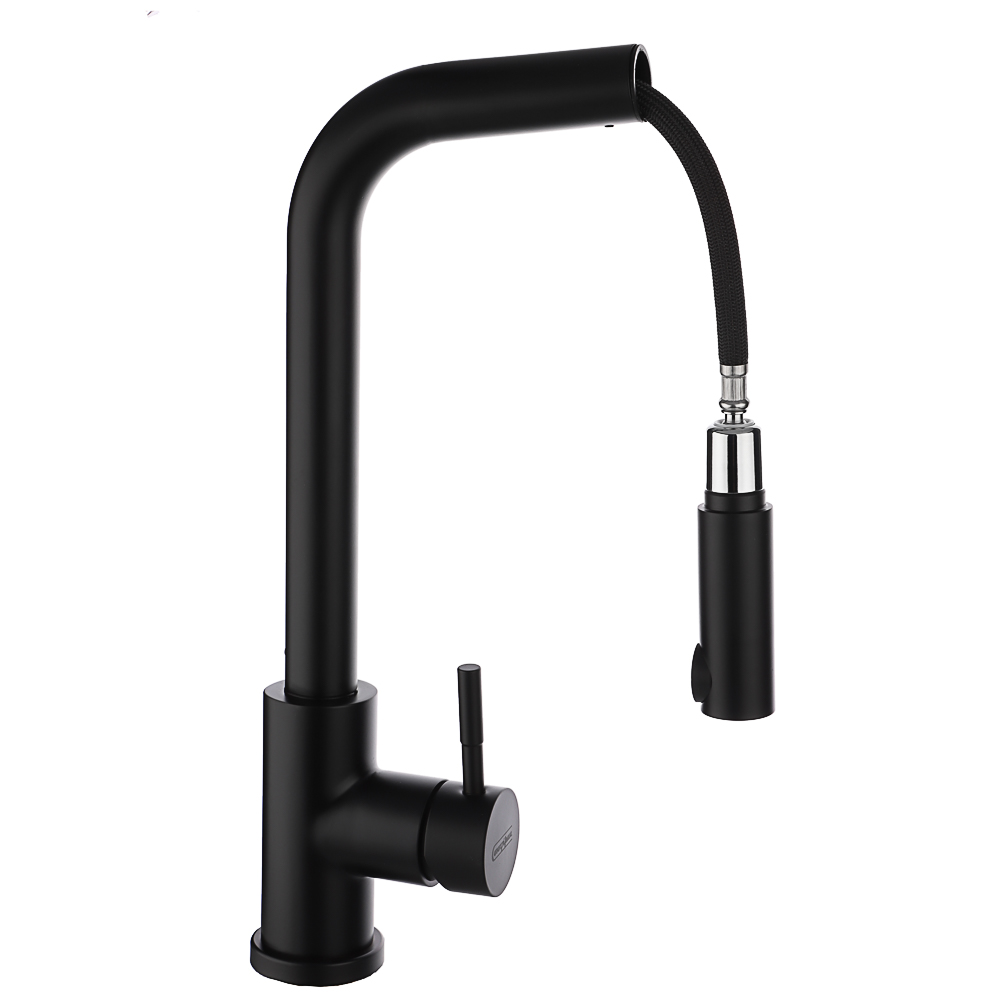 СоюзКран Смеситель для кухни, высокий выдвижной излив, картридж 35мм, черный, нерж. сталь, SS01-D132