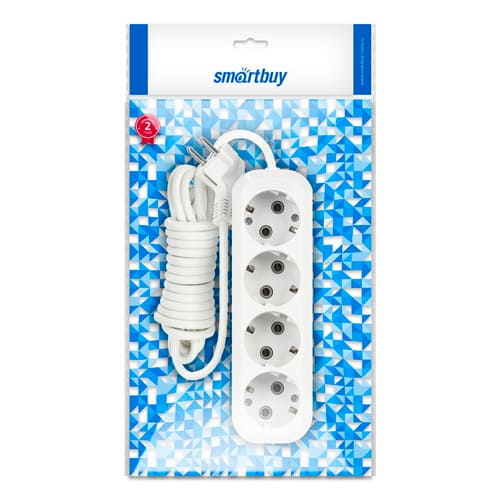 Удлинитель Smartbuy, 4 гнезда 5 метров 16А/3,5кВт с заземлением ПВС 3х1,0 (SBE-16-4-05-Z)/30