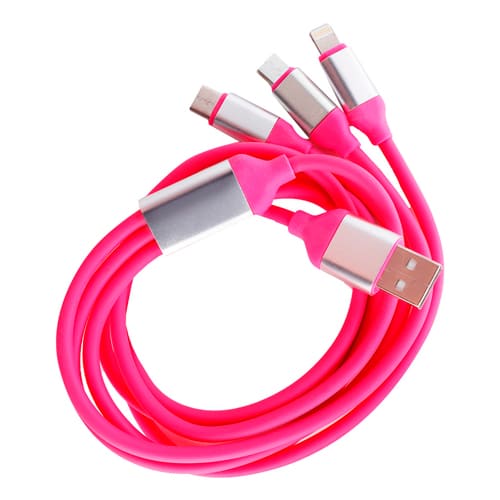 Дата-кабель Smartbuy USB - 3 в 1 Micro+C+8pin, резин, толст. 1.2 м, до 3А яд.роз(iK-312QBOMB nrose)