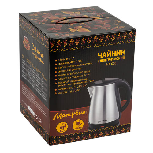 Чайник МАТРЁНА MA-003, электрический, 1,7 л, стальной