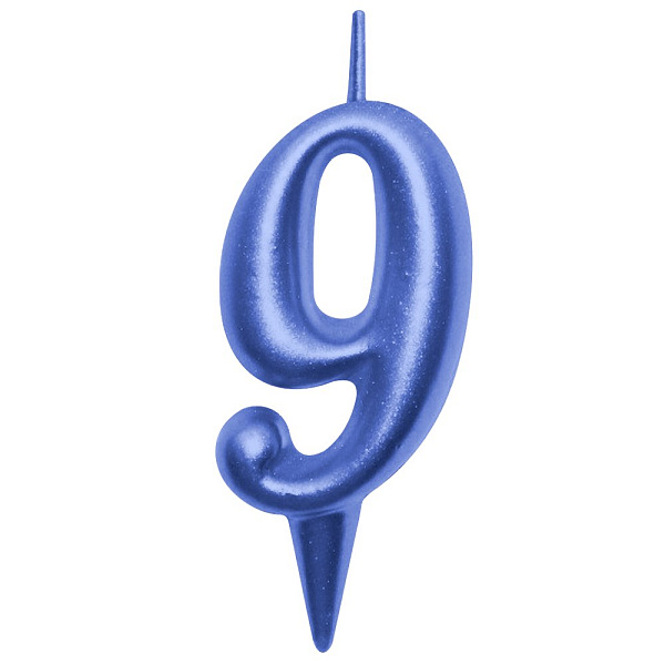 Свеча для торта "Овал" цифра 9 (синий), 8х4х1,2 см. 
