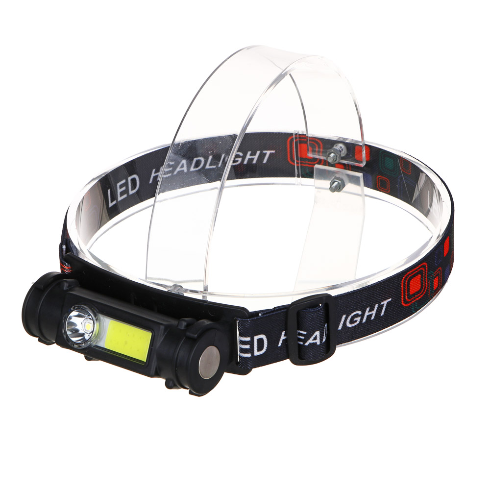 ЕРМАК Фонарь налобный, 800мАч, 1 COB, 1 LED, 2 режима, пластик