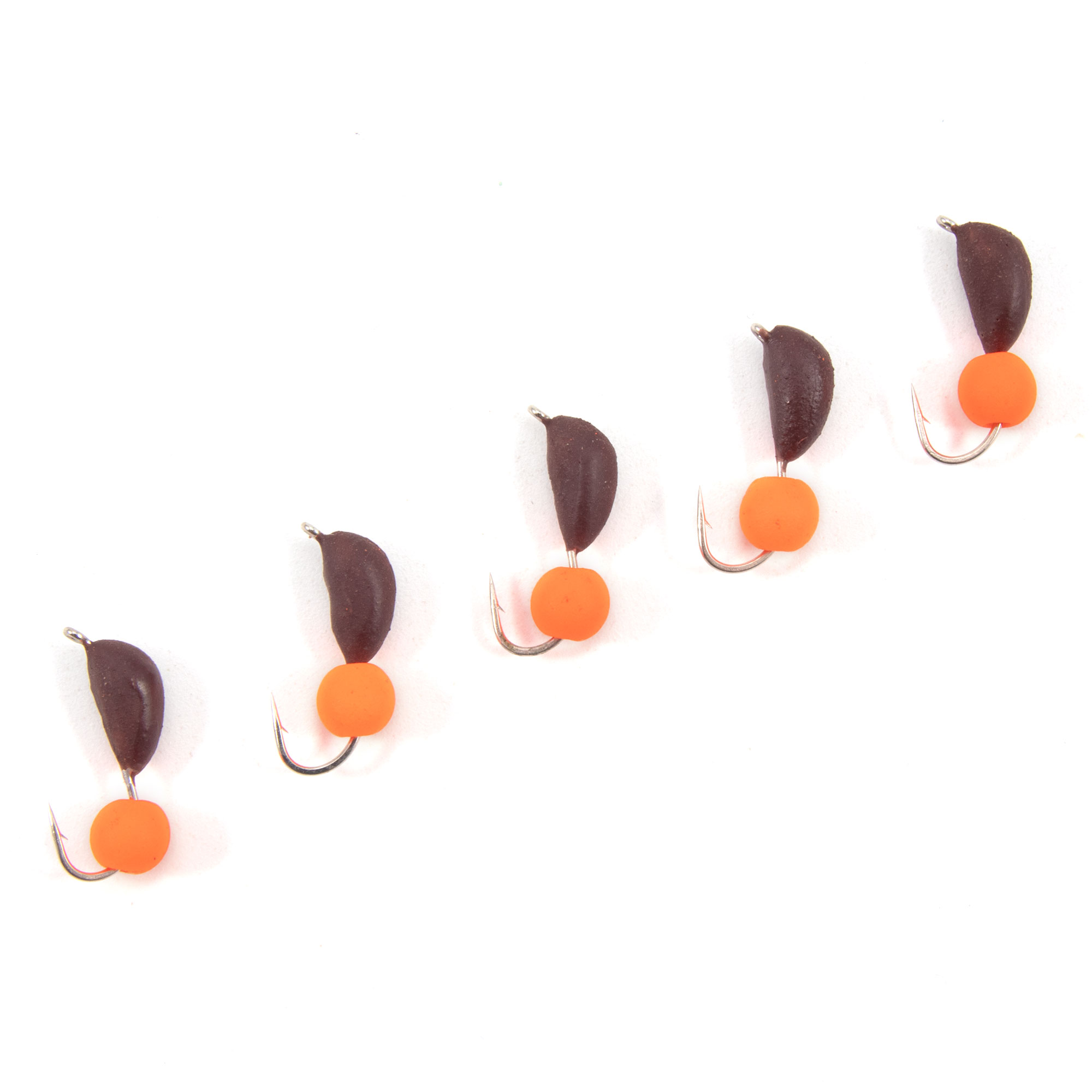 Мормышка безнасад. ЯМАН "Банан" матовый шоколад, d-3,5 мм, вес 0,7 г, шарик оранжевый неон (уп.5 шт)