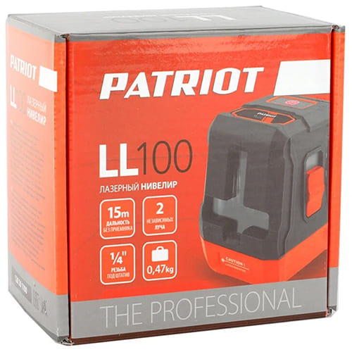 Нивелир лазерный PATRIOT LL 100. Лучи 2 шт., дальность без приемника 15м., угол самовыравнивания 4±1 град.