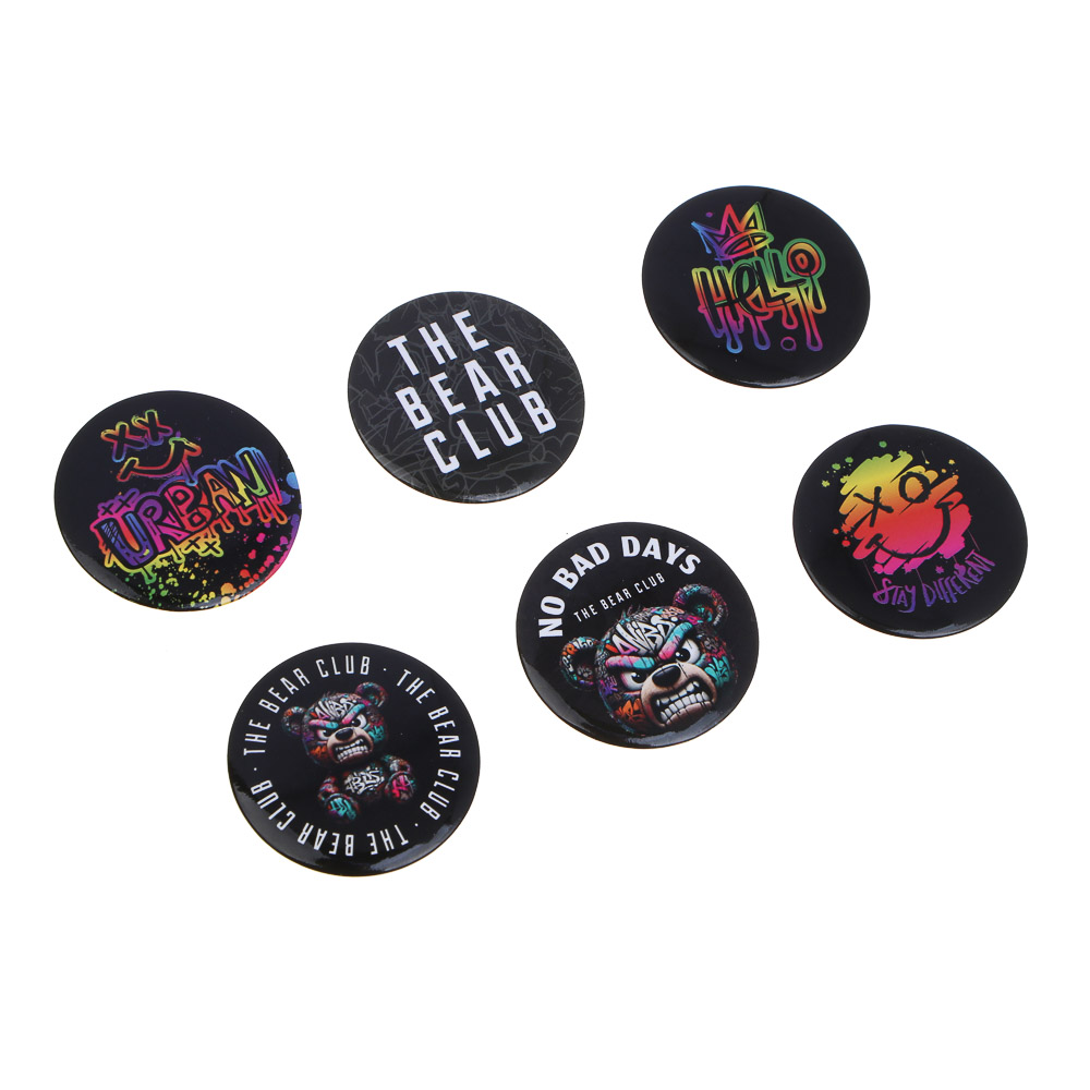 Набор значков, 6 штук, "Самурай/Смайл", D=3,5 см, металл