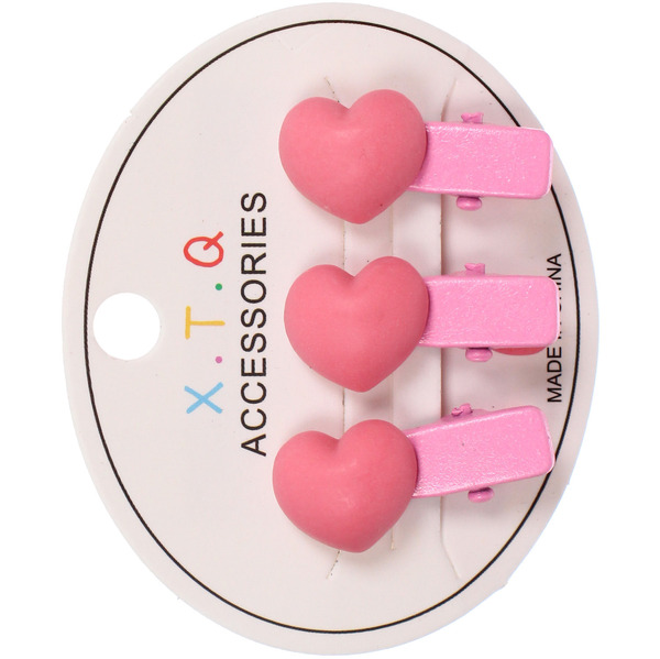 Зажимы для волос детские 3шт "РОЗОВОЕ ОБЛАКО", розовые сердечки, 2.5см (блистер и пакет с подвесом)