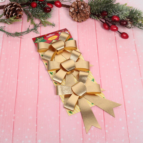 Бант на ёлку "Сказочные блики" (набор 3 шт), Золото