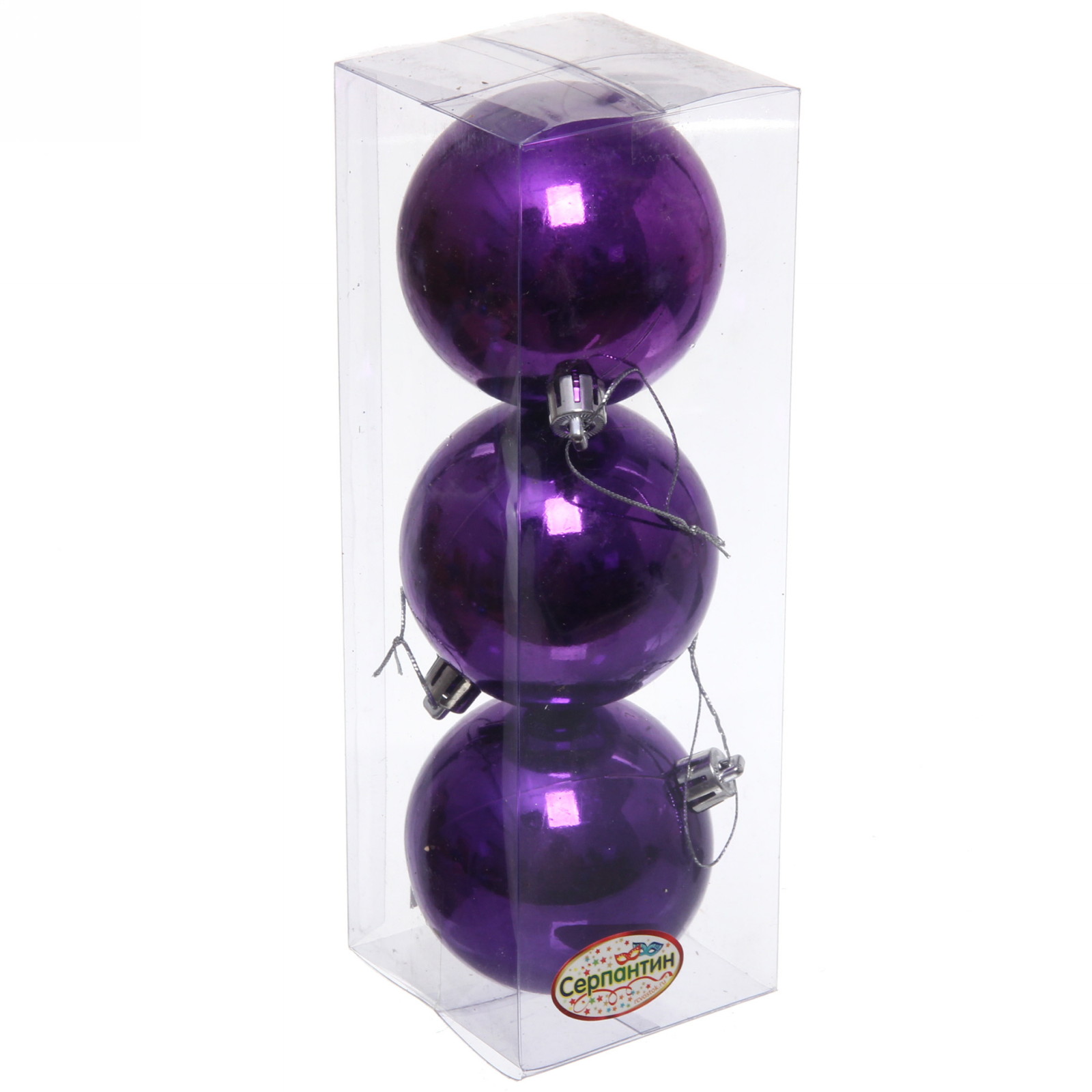Новогодние шары 7 см (набор 3 шт) "Глянец", фиолетовый