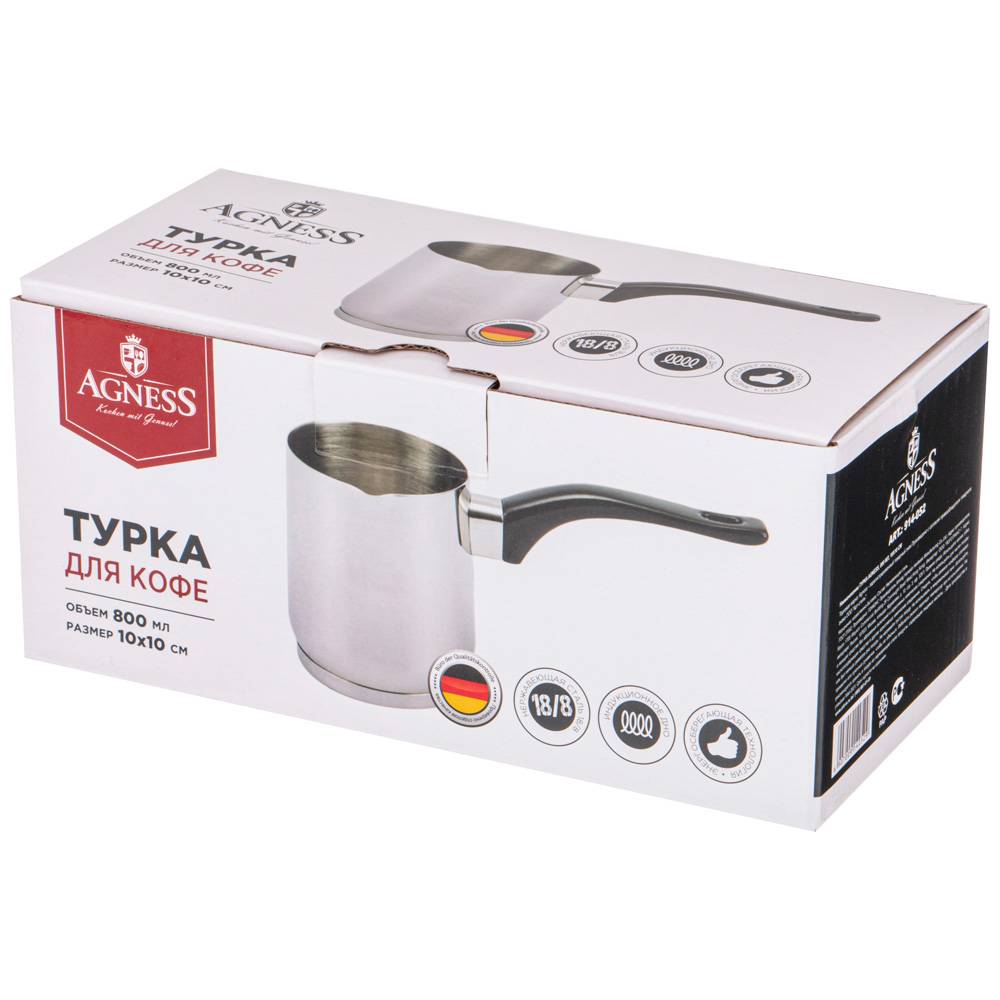 ТУРКА AGNESS, MIDNIGHT, С ИНДУКЦИОННЫМ ДНОМ, НЕРЖ.СТАЛЬ, 800 МЛ, 10Х10 СМ