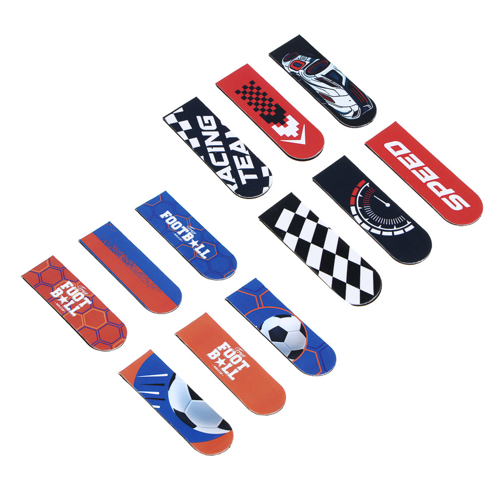 Магнитные закладки, 6 шт., "Рэйсинг Тим/Футбол", 12x1,9см, размер упаковки 18,3x10,3см