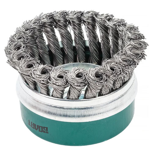 Щетка для шлифмашинки ВОЛАТ "чашка" косичка 100 мм усиленная, для УШМ, М14 торцевая крацовка