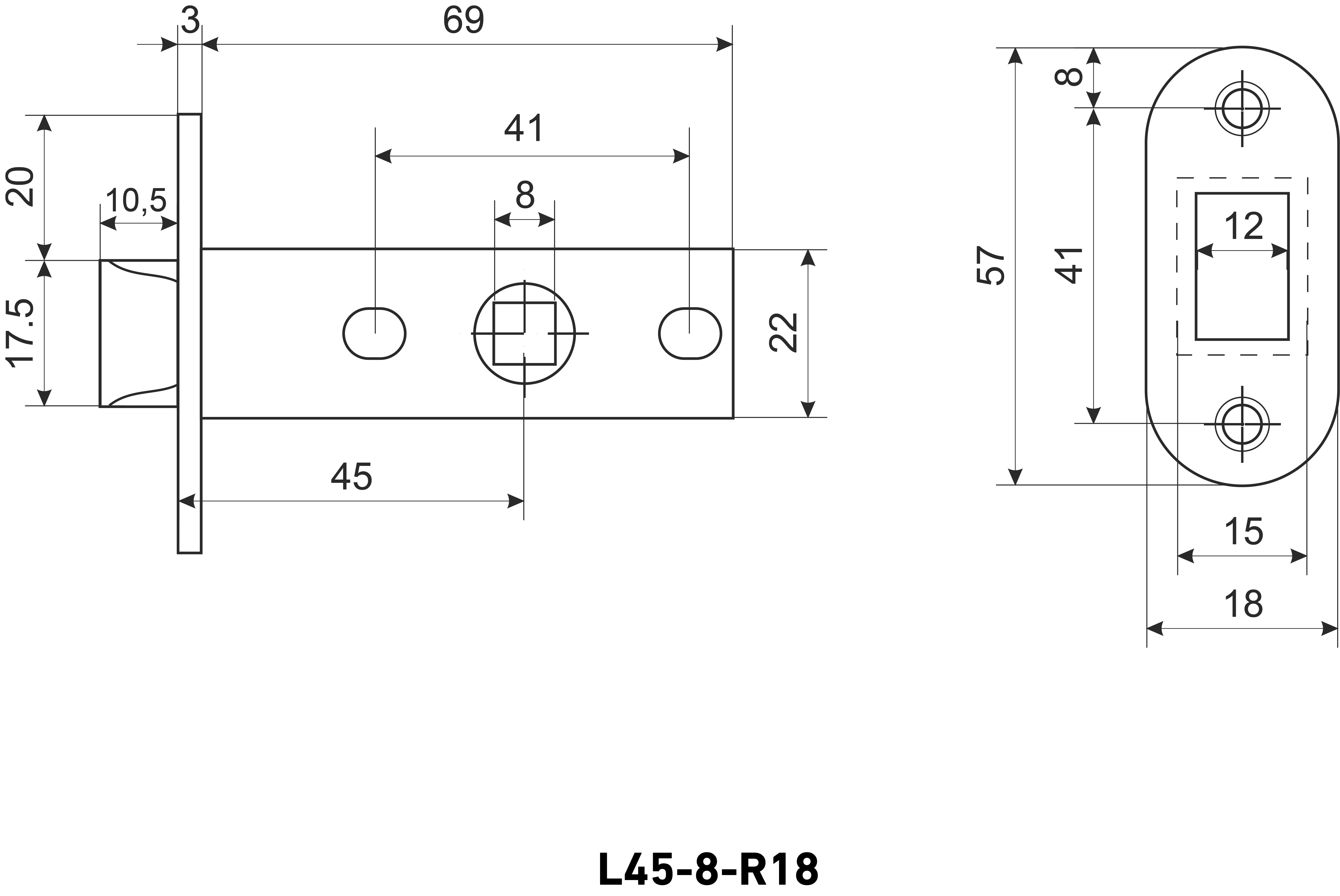АЛЛЮР АРТ L45-8-R18 CP хром овал.торц.планка18мм б/ручек Защёлка (100)