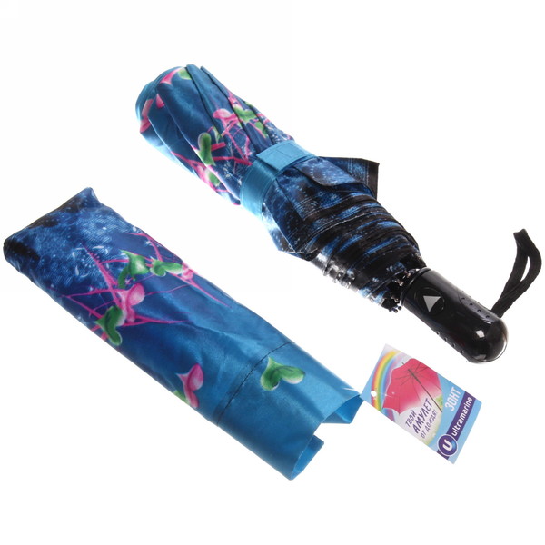 Зонт женский полуавтомат "Ultramarine - Венера", микс 6 цветов, 8 спиц, d-100см, длина в слож. виде 28см, голубые цветы