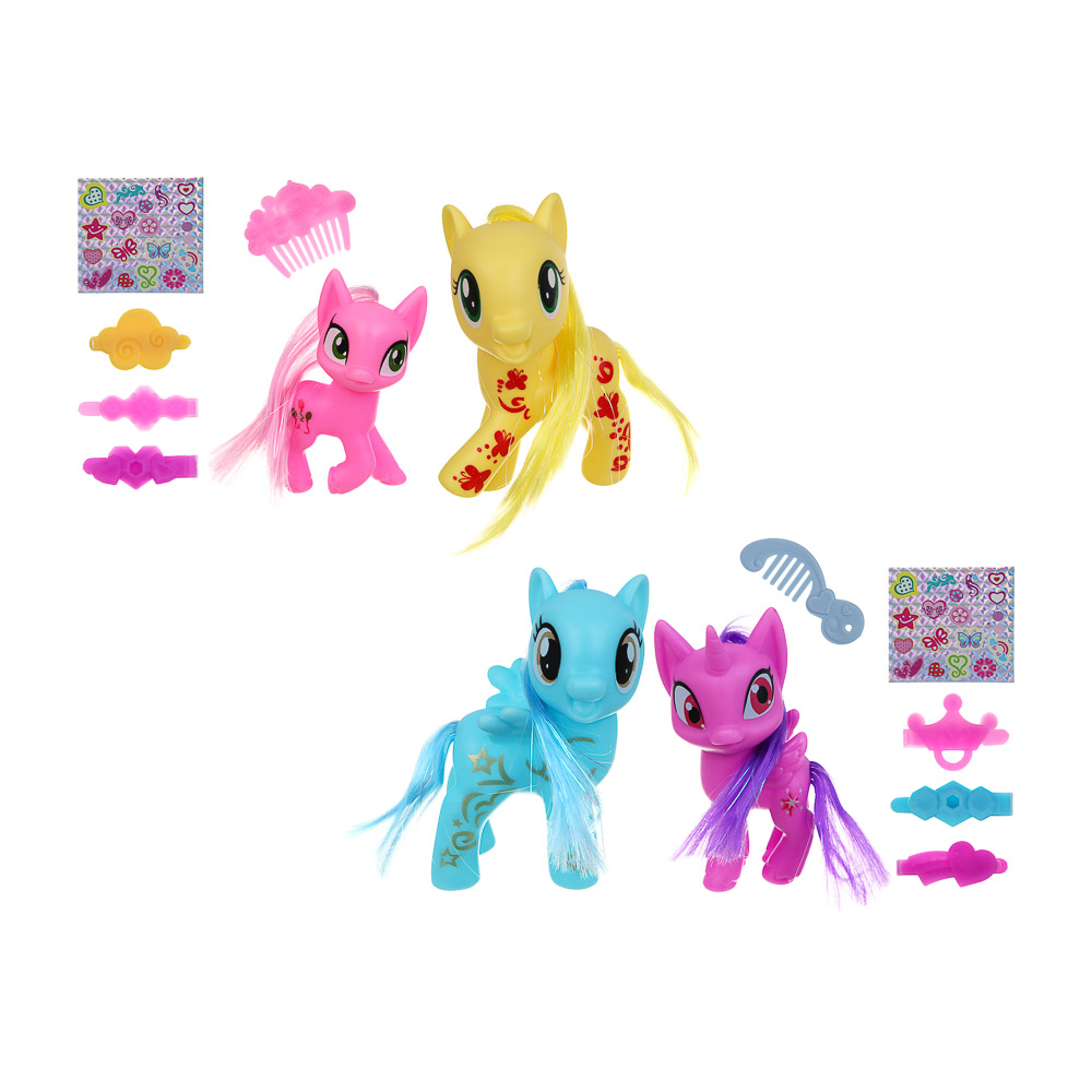 ИГРОЛЕНД Набор фигурок "Волшебные лошадки" с аксессуарами, PVC, PP, 19х15х6 см, 2 дизайна