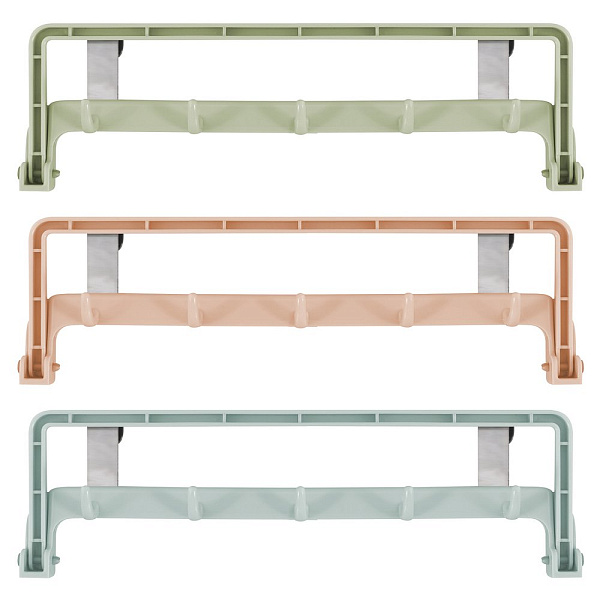 Держатель навесной для кухонных полотенец с 5 крючками. Размер 25,5х7х8см. 3цв 