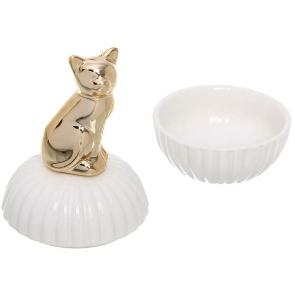 Шкатулка керамическая "GOLD Podarok", кошка, цвет белый, 8*13*3см (в инд. коробке)