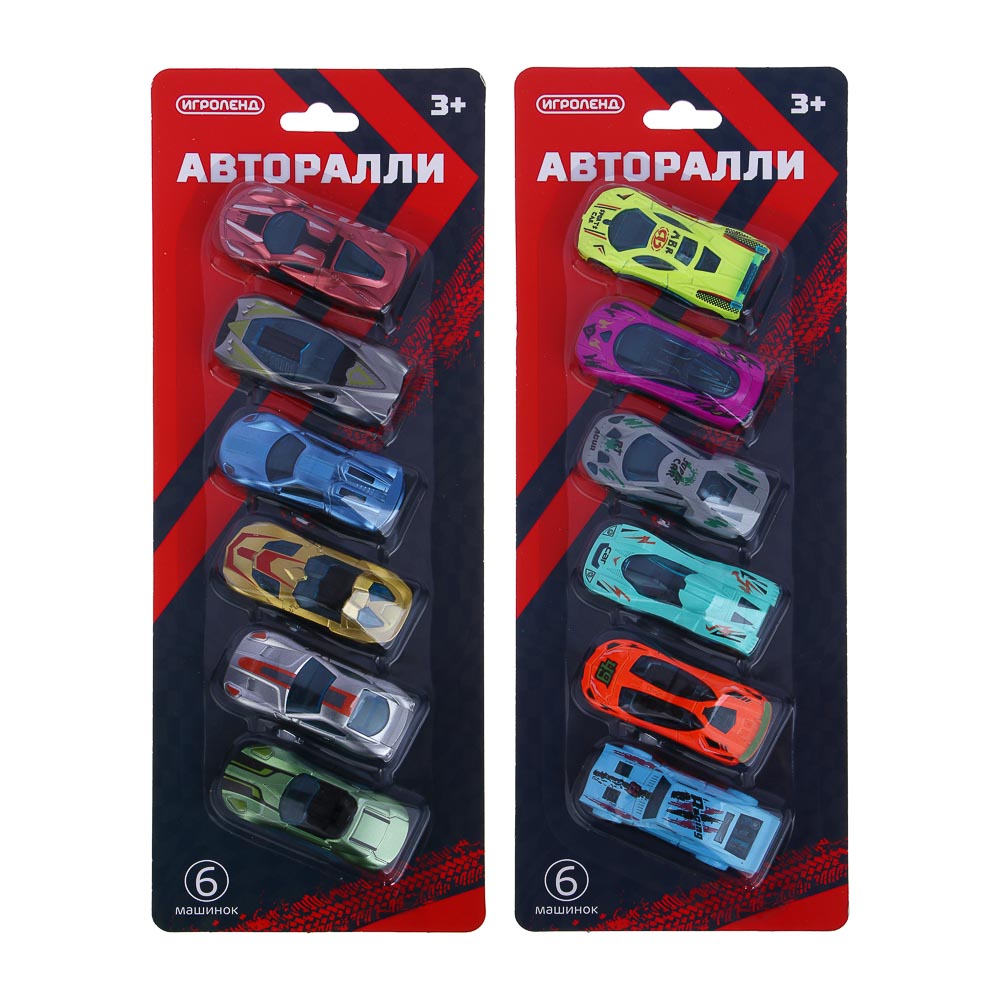 ИГРОЛЕНД Набор машинок, 6 шт., "Авторалли", ABS, 33,1х12,1х3,3 см, 2 дизайна